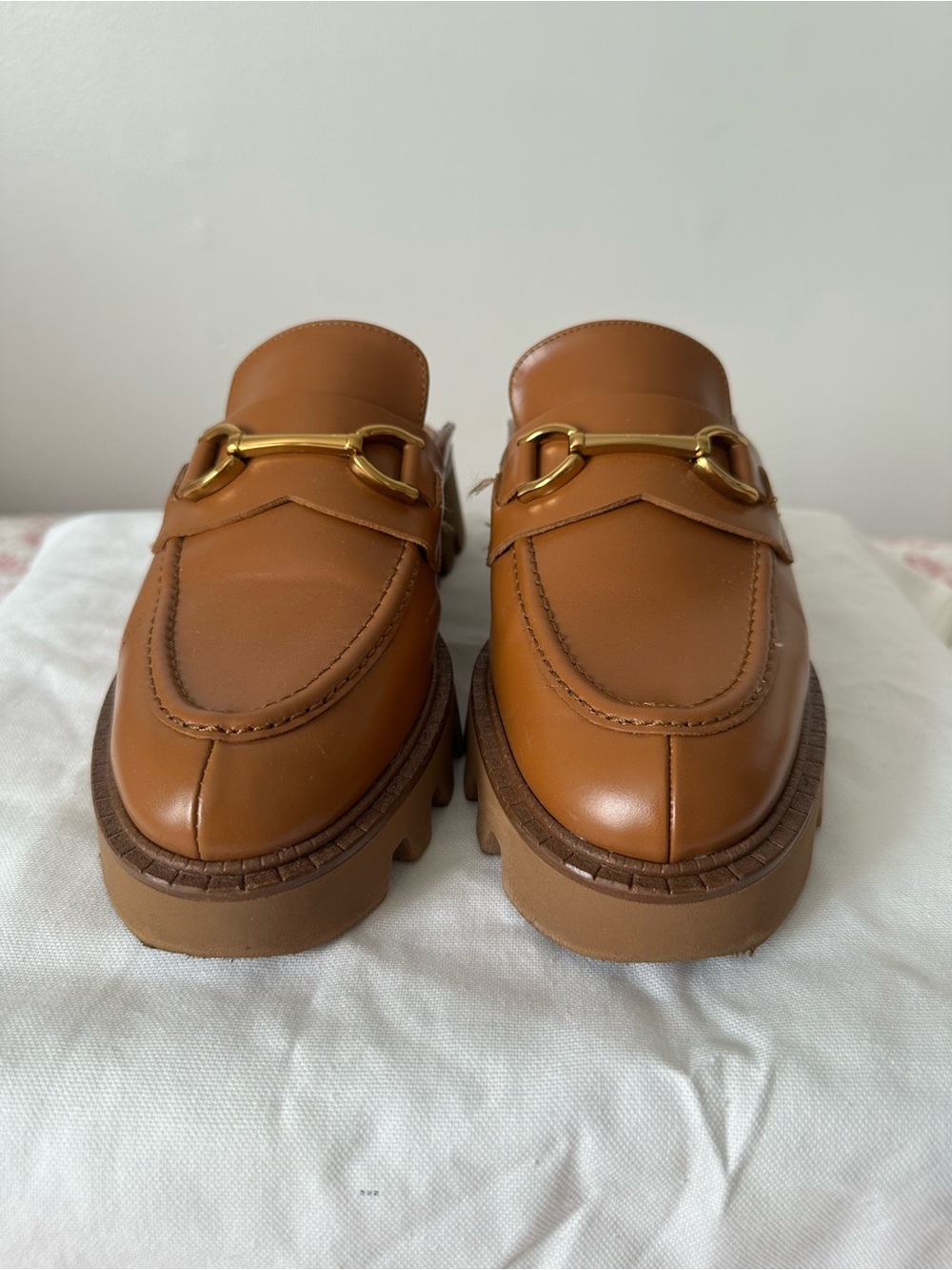 Zara brown leather loafers with gold horsebit detail size 6.5 / 37 - Picture 2 of 7